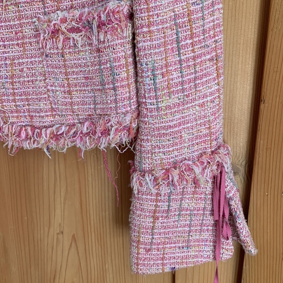 Alberto Makali Pink Ribbon 🎀 Bell Cuff GORGEOUS Coco Barbie core Tweed Jacket - Picture 4 of 16